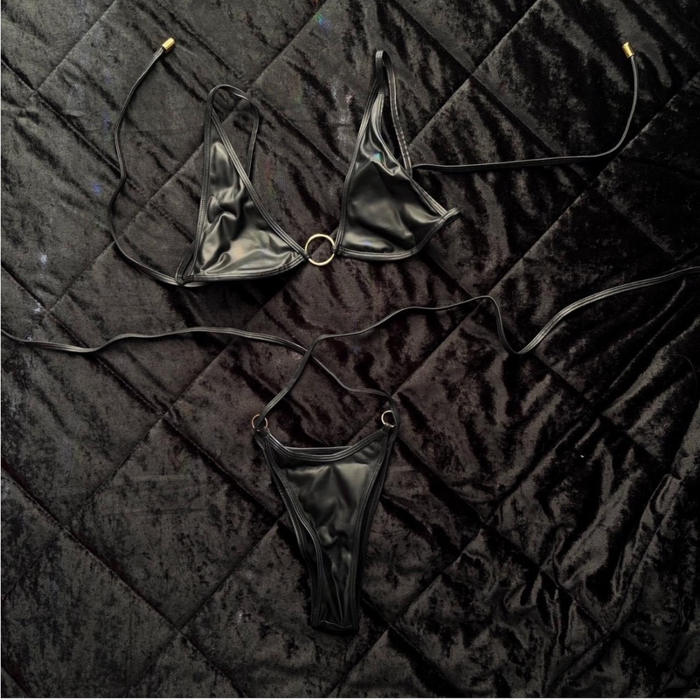 Black faux leather bikini